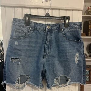 Distressed jean shorts